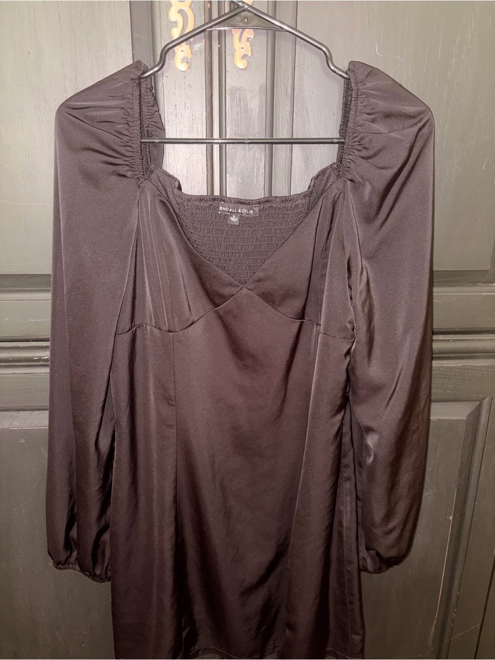 Kendall & Kylie Chocolate Brown Satin Long Sleeve Square Neck Top
